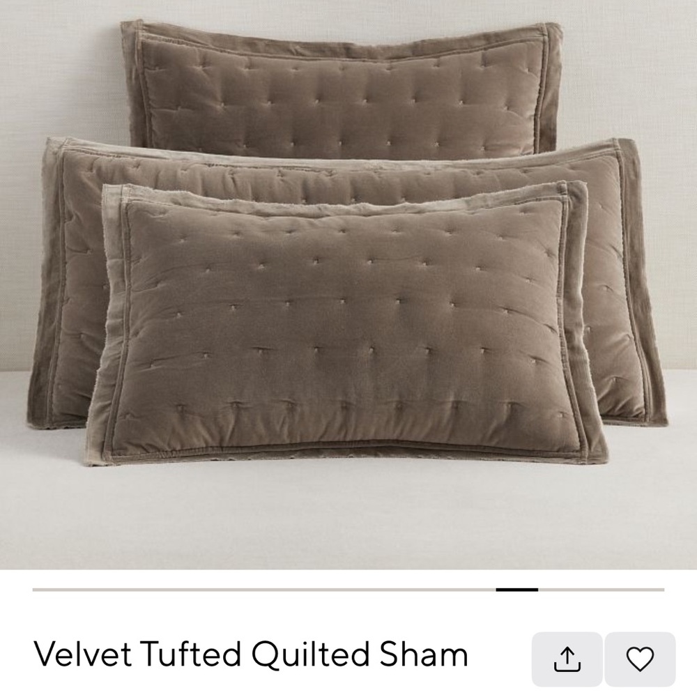 Set of three Pottery Barn Velvet tufted Euro Shams in mink color
